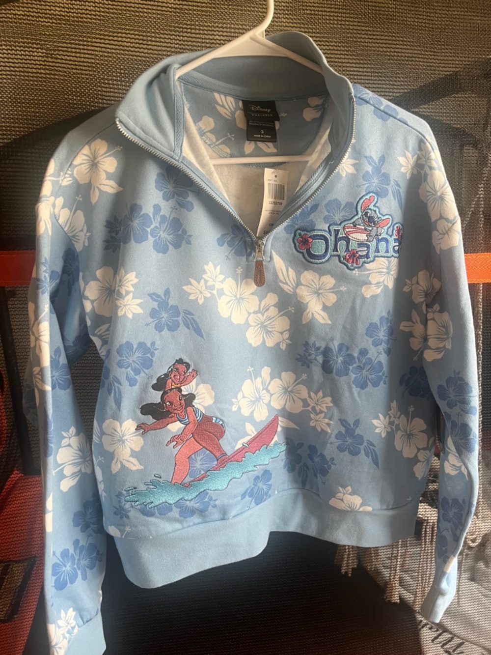 Disney Light Blue Hibiscus 'Ohana' Surf Pullover